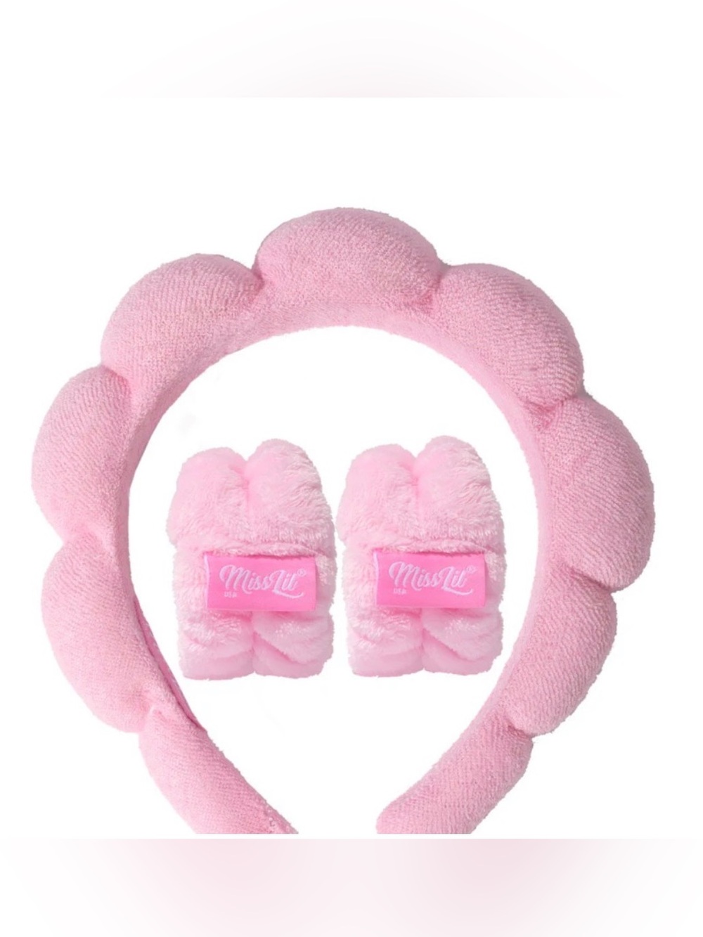 Plush Headband & Wristbands Face Wash Set